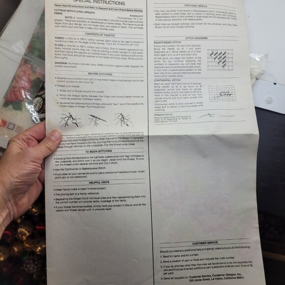 VTG Cottage Floral Wreath Needlepoint Kit Candamar Designs 14x14 Canvas & Floss - Picture 2 of 6